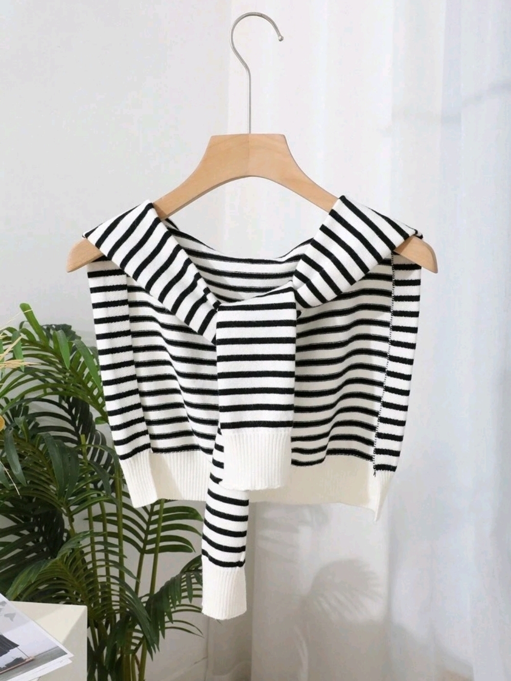 Black & White Striped Knit Shawl
